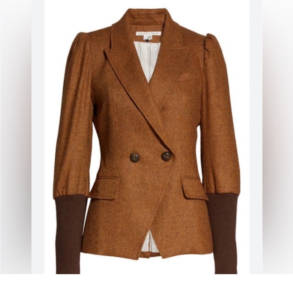 $798 Veronica Beard Bayard Dickey Jacket colorblock Herringbone Camel brown sz 6 - Picture 5 of 16